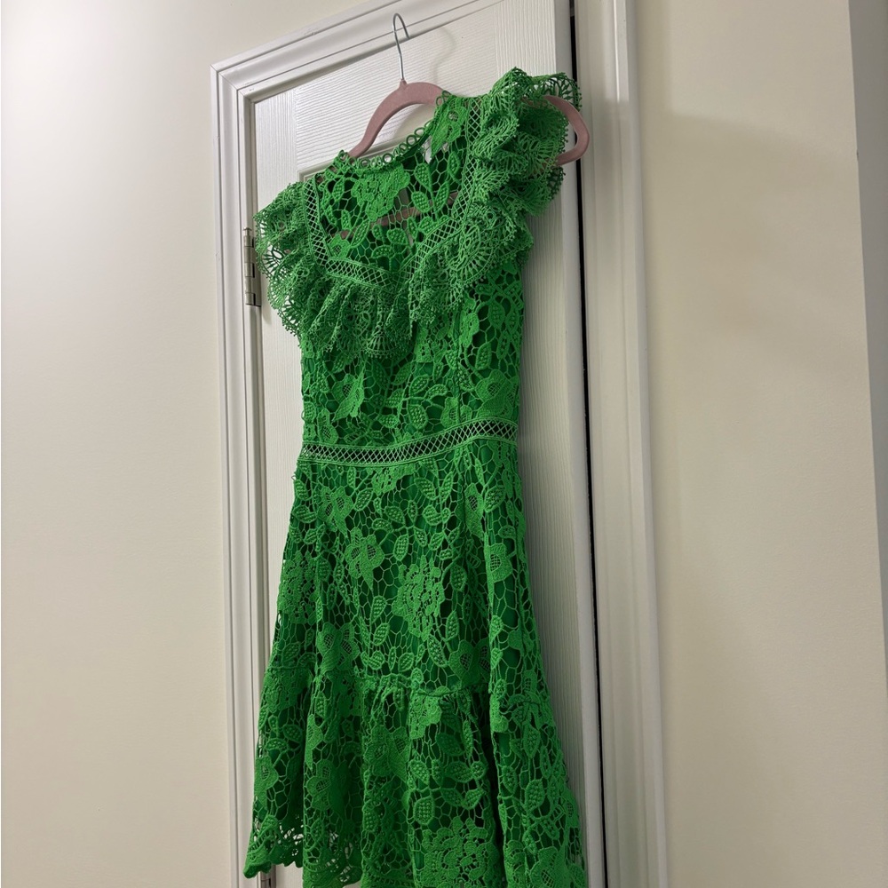 Adelyn Rae Green A-Line One Shoulder Dress